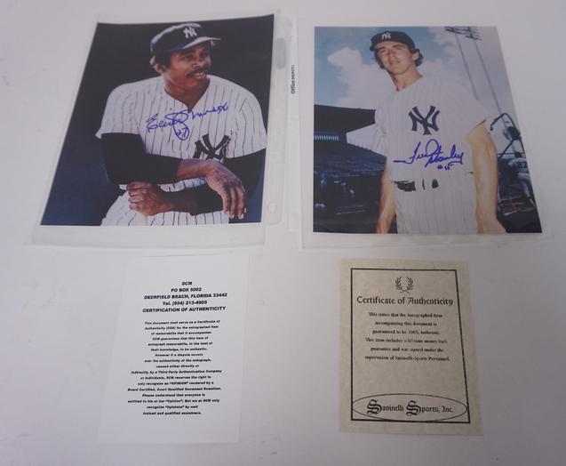 2 AUTOGRAPHED BASEBALL PHOTOS: TWO AUTOGRAPHED BASEBALL PHOTOS, ELLIOTT MADDOX & FRED STANLEY, BOTH HAVE COA