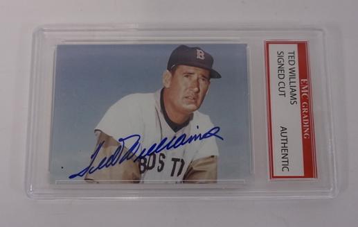 AUTOGRAPHED CUT OF TED WILLAIMS: AUTOGRAPHED CUT OF TED WILLIAMS, EMC GRADING W/ COA