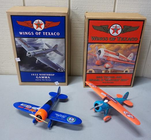 TOY AIRPLANES TEXACO & NASCAR, LOT OF 4: TOY AIRPLANES LOT OF FOUR TEXACO & NASCAR, TWO WINGS OF TEXACO IN ORIGINAL BOXES, & TWO HOOTERS 500 RICHARD PETTY