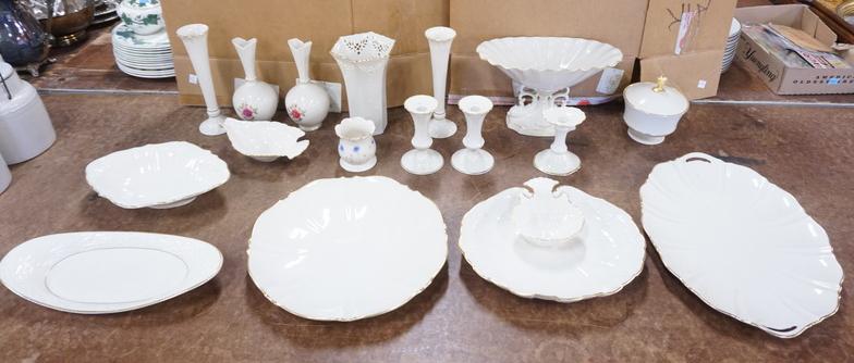 LENOX CHINA, 16 PC LOT: LENOX CHINA, 16 PIECE LOT, INCLUDES 5 VASES, A DOLPHIN CENTER PIECE COMPOTE, 17 IN PLATTER ETC.