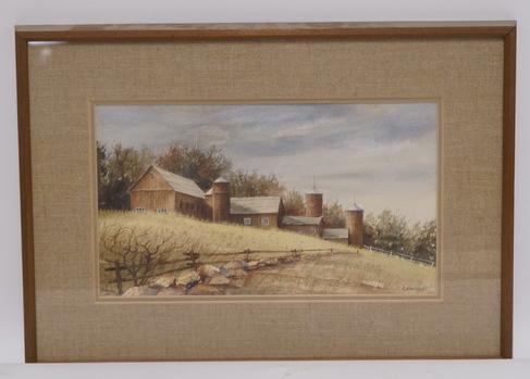 WATERCOLOR OF A BARN SIGNED LAMBERT: WATERCOLOR OF A BARN SIGNED LAMBERT, OVERALL DIMENSIONS 20 1/2 IN X 14 1/2