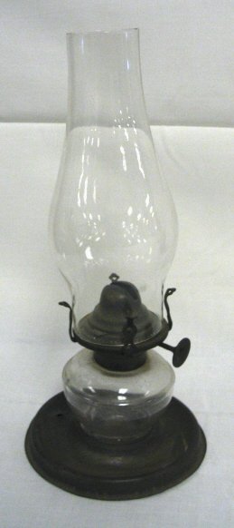 1870 KEROSENE LAMP W/SCREW-ON TIN BASE; MOLDED IN TH - 2
