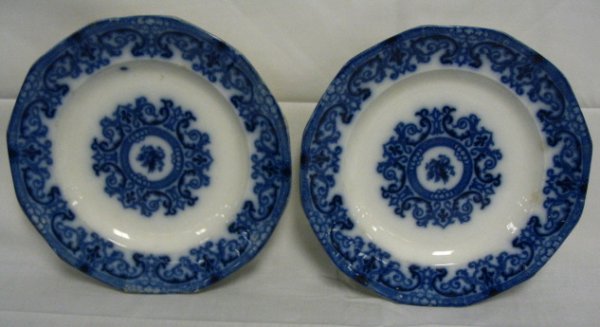 PR OF FLOW BLUE PLATES; HAVE DRAGON IN THE CENTER;