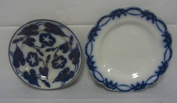 2 FLOW BLUE PLATES; JOHNSON BROS *STERLING* PATTERN