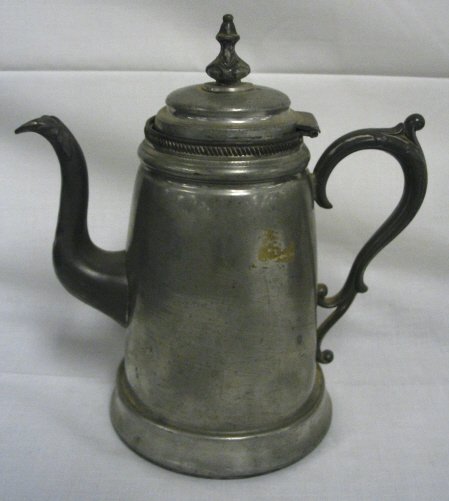 R. DUNHAM PEWTER COFFEE POT, SIGNED; 8 3/4 IN H