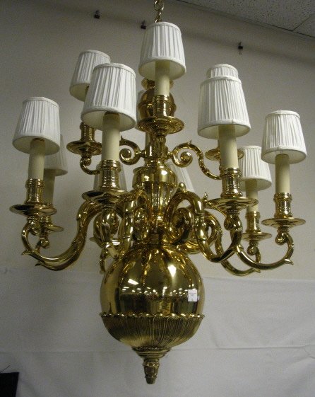 HEAVY BRASS 12 LIGHT CHANDELIER; 34 IN H, EXCLUDIN