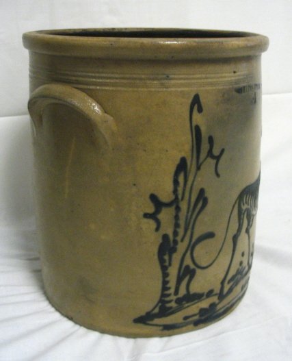 WHITES UTICA BLUE DECORATED ZEBRA CROCK, 4 GAL; HA - 3