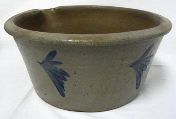 BLUE DECORATED STONEWARE BOWL W/POURING LIP; HAIRL - 3