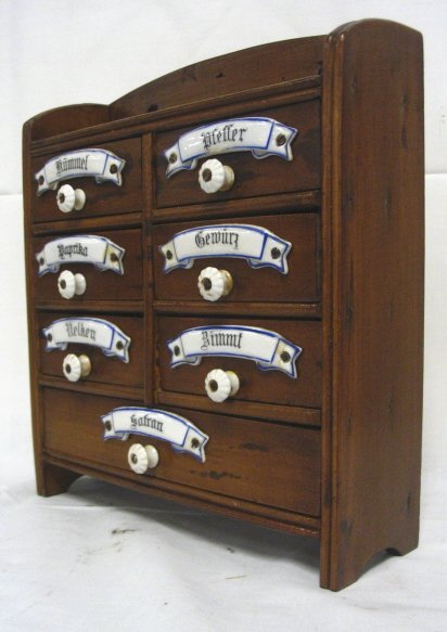 7 DRW GERMAN HANGING SPICE CHEST; HAS BLUE DECORAT - 2