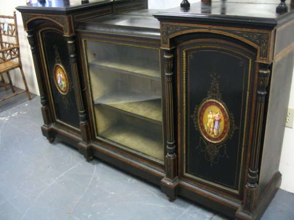 EBONIZED VICTORIAN BREAKFRONT ETEGERE; HAS HAND PA - 4