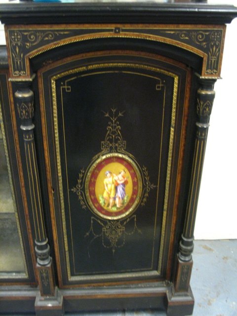 EBONIZED VICTORIAN BREAKFRONT ETEGERE; HAS HAND PA - 6