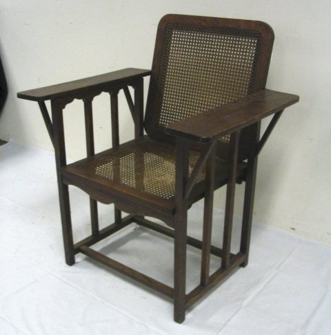 UNUSUAL MISSION OAK ARM CHAIR; HAS CANED SEAT & BA - 2