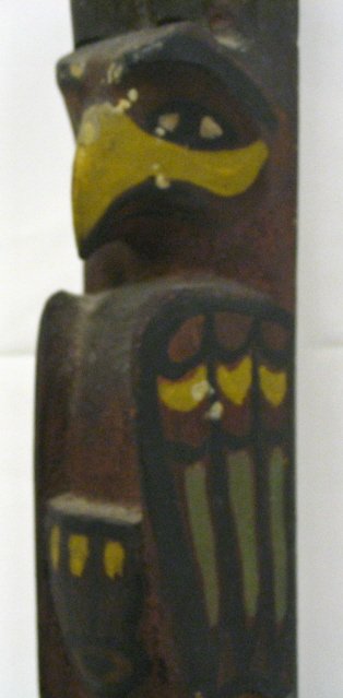 HAND CARVED WOODEN TOTEM POLE; THERE IS A RECTANGU - 4