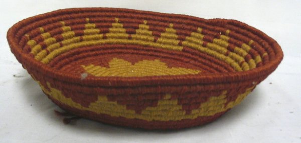 DECORATED RYE GRASS BASKET; APPROX IN DIA, 2 1/2 I