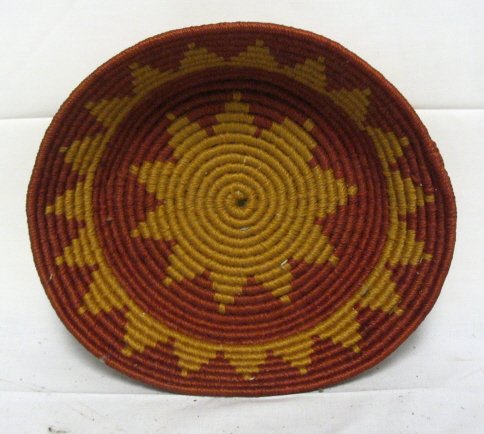 DECORATED RYE GRASS BASKET; APPROX IN DIA, 2 1/2 I - 2