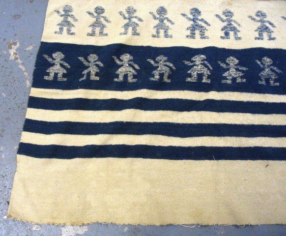 WOVEN BLANKET W/FIGURES, BLUE & WHITE; 76 IN X 51 - 2