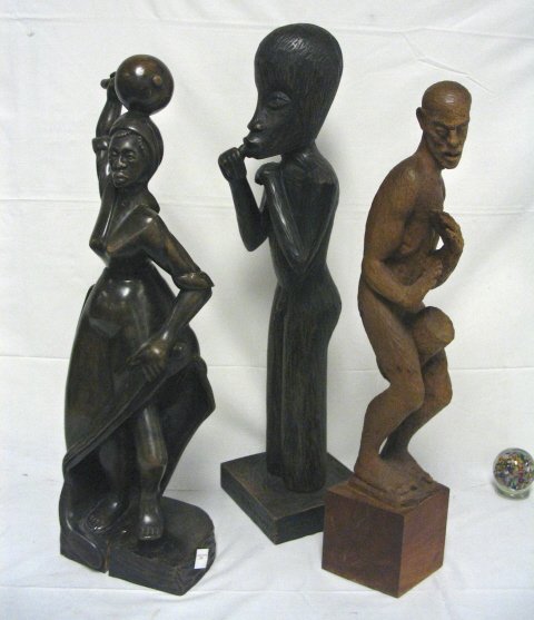 3 LARGE AFRICAN WOOD CARVINGS; TALLEST IS 29 IN - 2