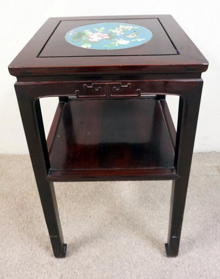 ASIAN STAND WITH INSET CLOISONNE MEDALLION TOP (1 of 4)