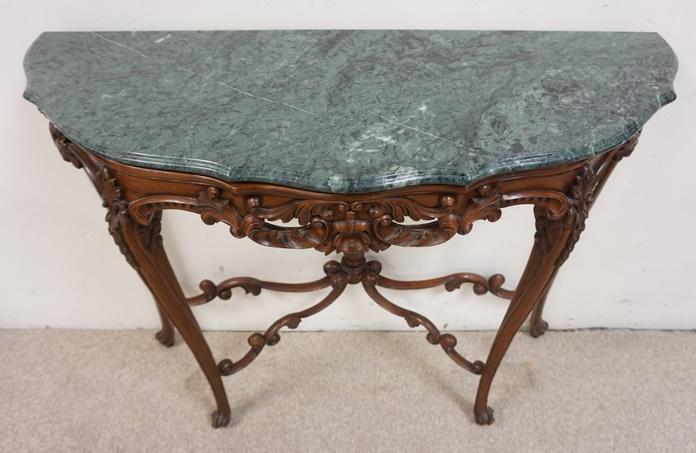 MAHOGANY MARBLE TOP DEMILUNE STAND (1 of 4)