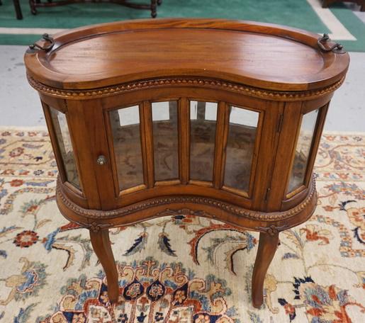 KIDNEY SHAPED 1 DOOR PANELED STAND WITH SERVING TRAY (1 of 4)