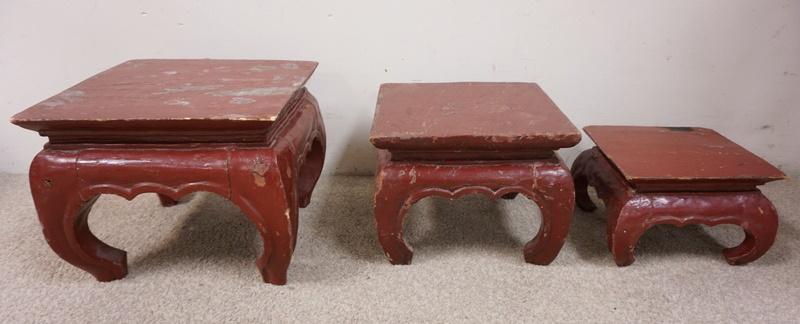 ASIAN STANDS: LOT OF 3 ASIAN STANDS WITH PAINT LOSS.