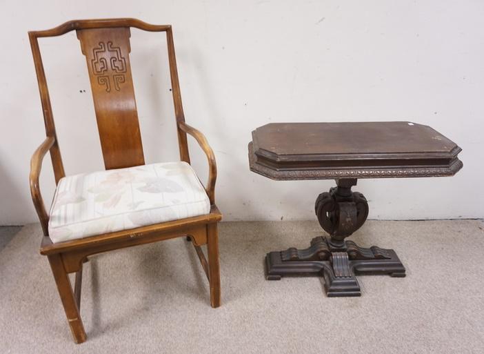ARM CHAIR AND CARVED CHAIR SIDE STAND LOT (1 of 2)
