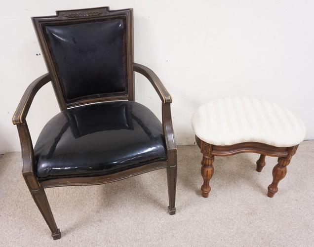 ARM CHAIR AND KIDNEY SHAPED STOOL LOT (1 of 3)