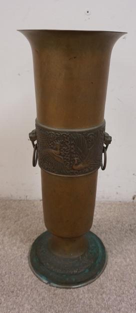 ROSENTHAL NETTER BRASS FLOOR VASE: ROSENTHAL NETTER BRASS ORNATE FLOOR VASE, 22 1/2 IN. HIGH. SOME OXIDATION AT BASE.