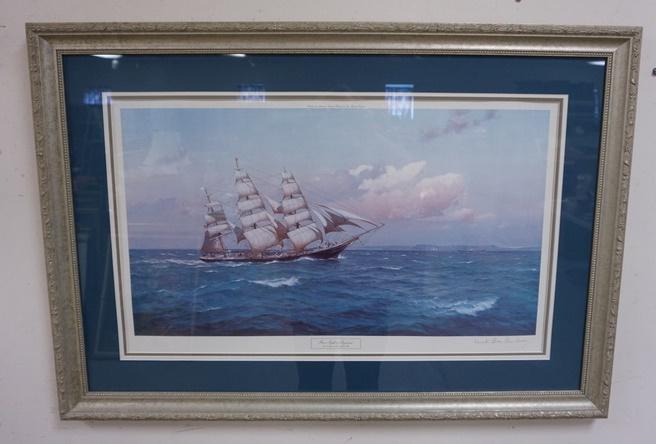 DEREK G M GARDNER SHIP PRINT: DEREK G. M. GARDNER SHIP PRINT. FIRST LIGHT OF ENGLAND THE TORRENTS IN THE CHANNEL 1893 SIGNED IN PENCIL ON RIGHT, DATED 1992 IMAGE SIZE 29 IN. X 16 IN. PUBLISHED BY ALEXANDER GALLERY PUBLICATIONS, LT