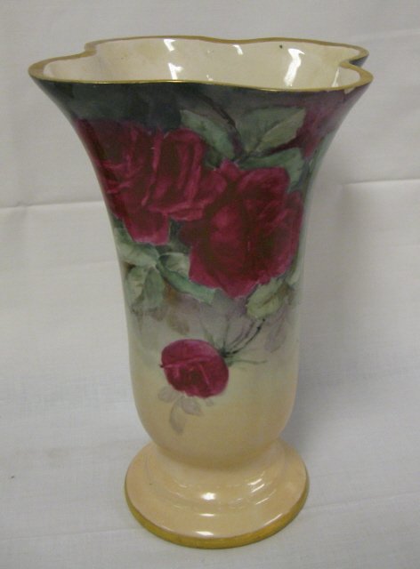 HAND PAINTED PORCELAIN VASE; ARTIST SIGNED ON THE BA