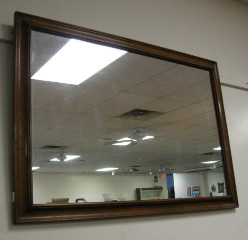 L & JG STICKLEY CHERRY MIRROR; *LEOPOLD STICKLEY O: L & JG STICKLEY CHERRY MIRROR; *LEOPOLD STICKLEY ORIGINAL, 1954*, ALSO HAS L & JG LABEL; OVERALL DIMENSIONS; 42 IN X 30 IN