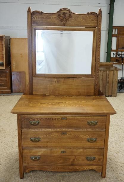 ANTIQUE OAK MIRROR BACK DRESSER (1 of 2)