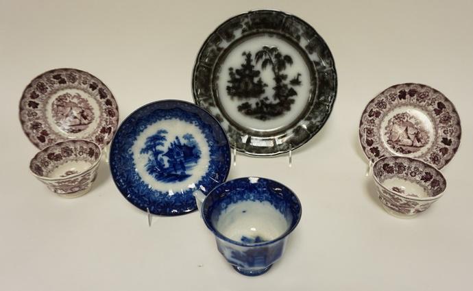 LOT OF 19TH CENTURY TRANSFERWARE: LOT OF 19TH CENTURY TRANSFERWARE, MULBERRY, BLUE