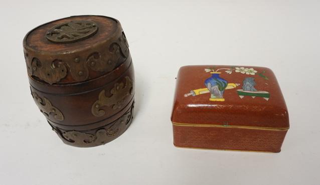 CLOISONNE BOX AND WOOD BARREL CONTAINER (1 of 4)