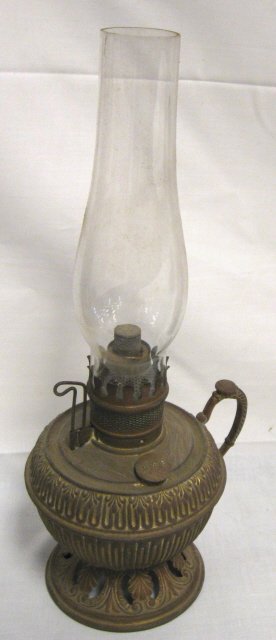 BRADLEY & HUBBARD BRASS FINGER LAMP, SIGNED ON TH