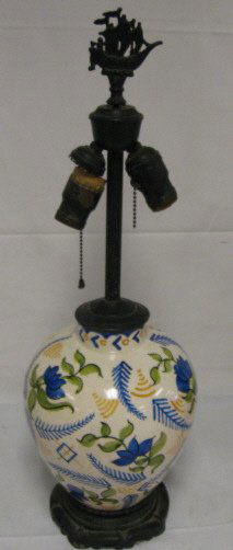 HAND PAINTED TABLE LAMP W/SAILING SHIP FINIAL; 23: HAND PAINTED TABLE LAMP W/SAILING SHIP FINIAL; 23 IN H