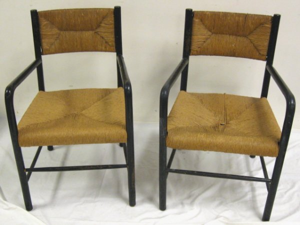 PR OF RUSH SEAT & BACK ARM CHAIRS; 33 IN H, 20 3/
