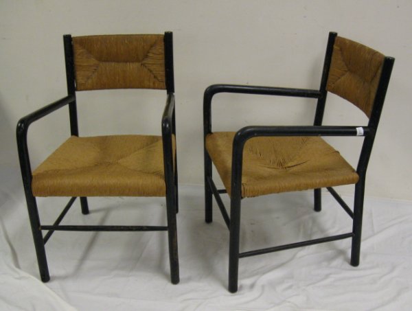 PR OF RUSH SEAT & BACK ARM CHAIRS; 33 IN H, 20 3/ - 2