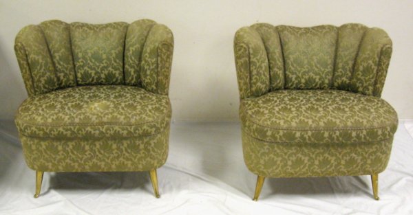 PR OF SMALL UPHOLSTERED CHAIRS W/BRASS FEET; FROM