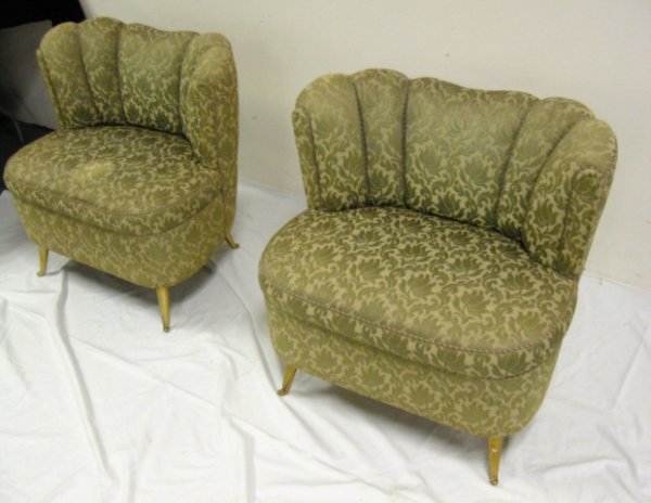 PR OF SMALL UPHOLSTERED CHAIRS W/BRASS FEET; FROM - 2