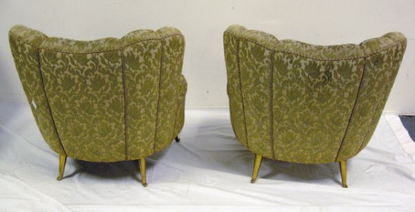 PR OF SMALL UPHOLSTERED CHAIRS W/BRASS FEET; FROM - 3