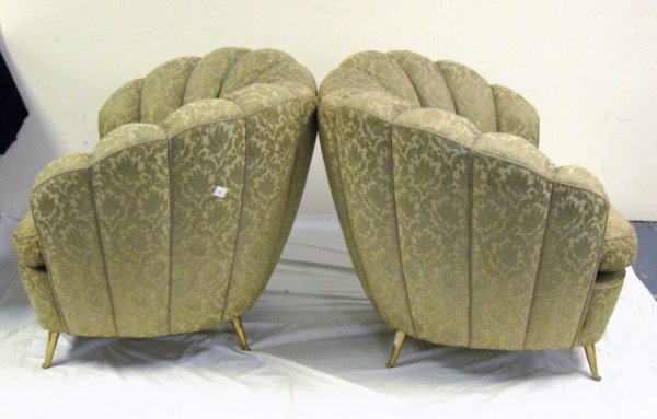 PR OF UPHOLSTERED CHAIRS W/BRASS FEET; FROM THE E - 2