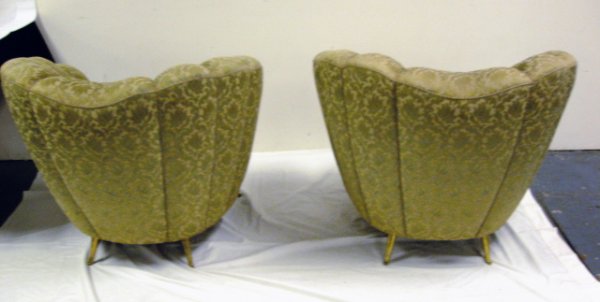 PR OF UPHOLSTERED CHAIRS W/BRASS FEET; FROM THE E - 3