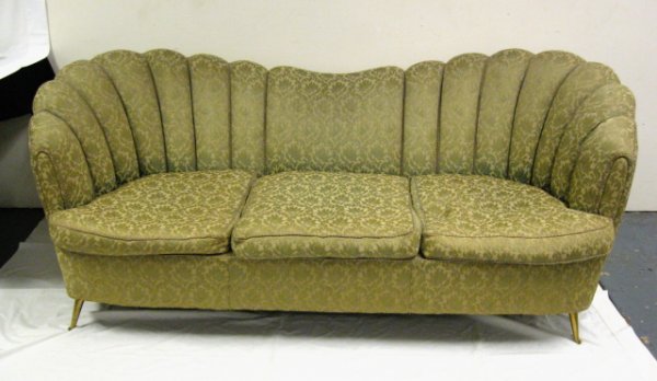 UPHOLSTERED SOFA W/BRASS FEET; FROM THE ESTATE OF
