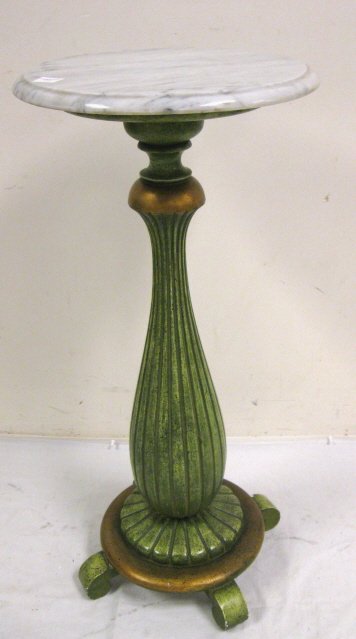 MARBLE TOP FLUTED PEDESTAL; PLASTER, PTD GREEN &