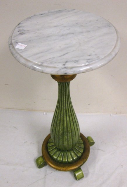 MARBLE TOP FLUTED PEDESTAL; PLASTER, PTD GREEN & - 2
