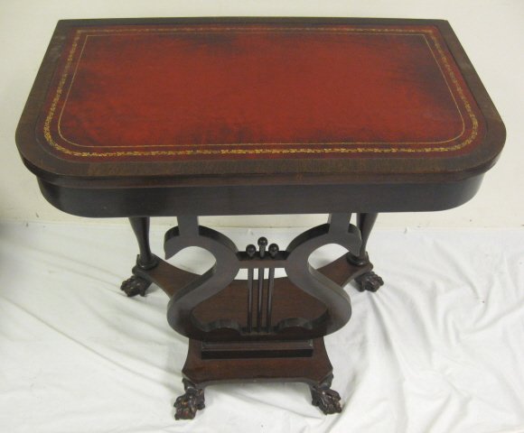 LYRE BASE, LEATHER TOP MAHOGANY CONSOLE - 2