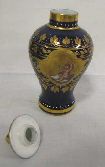 ROYAL VIENNA SMALL COVERED URN; HAND PAINTED W/2 - 2