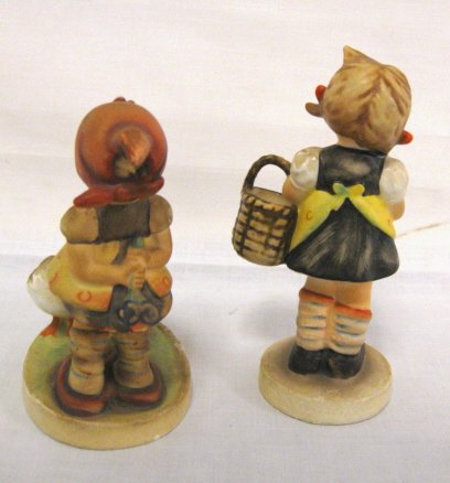 2 SMALL HUMMEL FIGURES, GIRL W/GEESE & GIRL W/BAS - 2