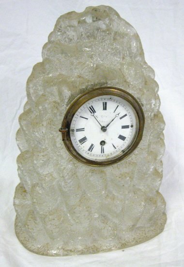 CLOCK; COLORLESS CRACKLE GLASS CLOCK CASE W/MOUNT